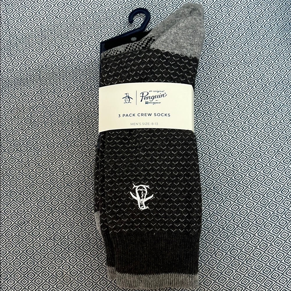 Original Penguin Men's Crew Socks 3-Pack - Black and Gray